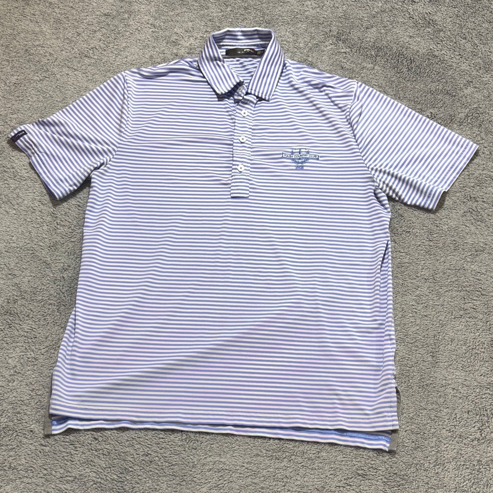 Ralph Lauren Men's Striped Polo Golf Shirt - Blue and White